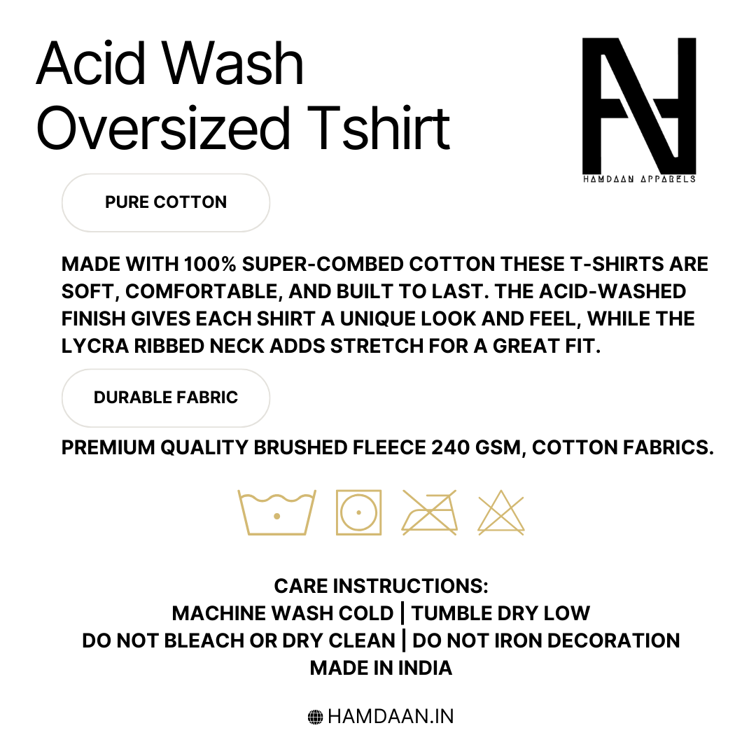 Hamdaan Plain Acid Wash Oversized Tshirt