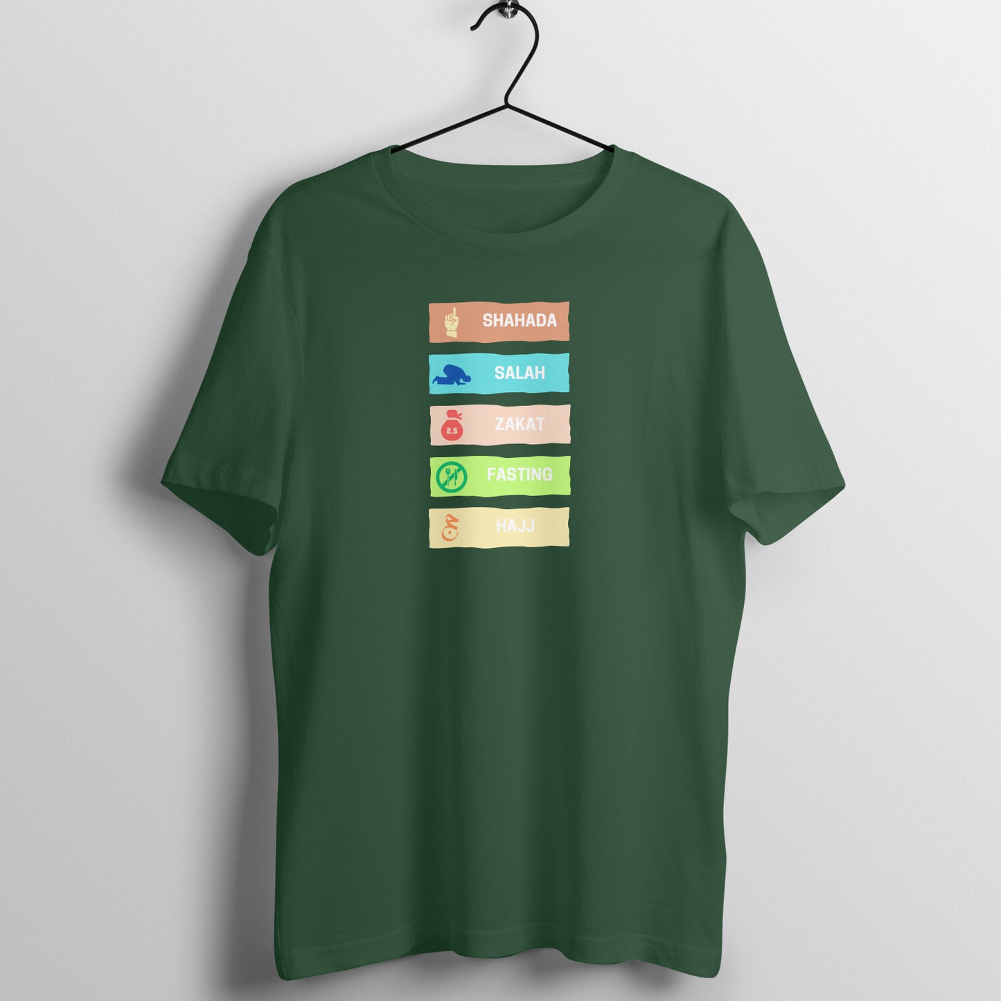 Five Pillars of Islam Multicolor Half Sleeves Tshirt